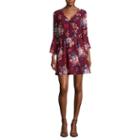 Trixxi Elbow Sleeve Floral Wrap Dress-juniors