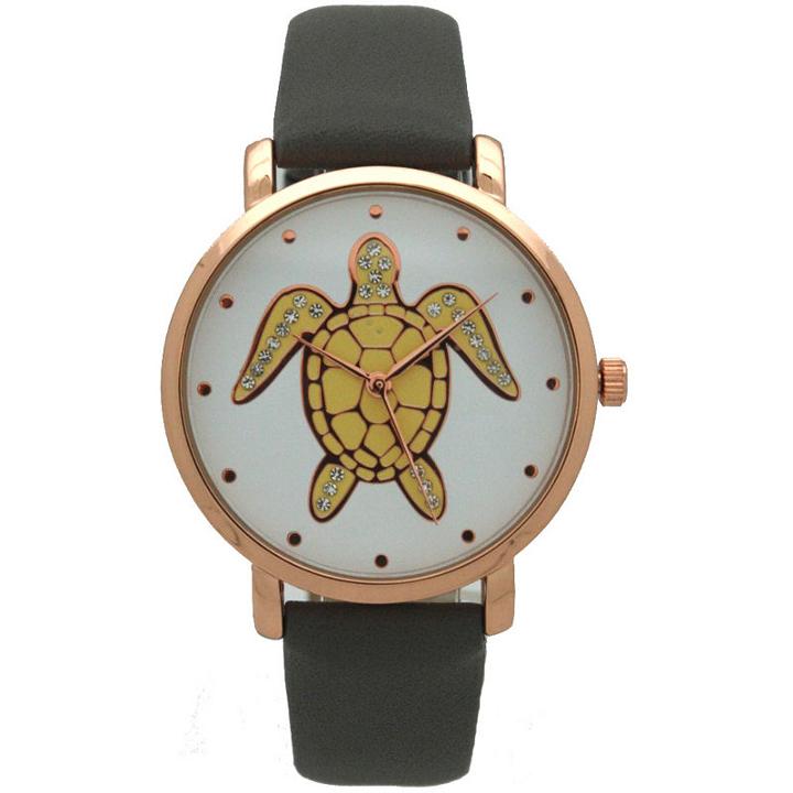 Olivia Pratt Pop Sea Turtle Womens Gray Strap Watch-a917404greyrose