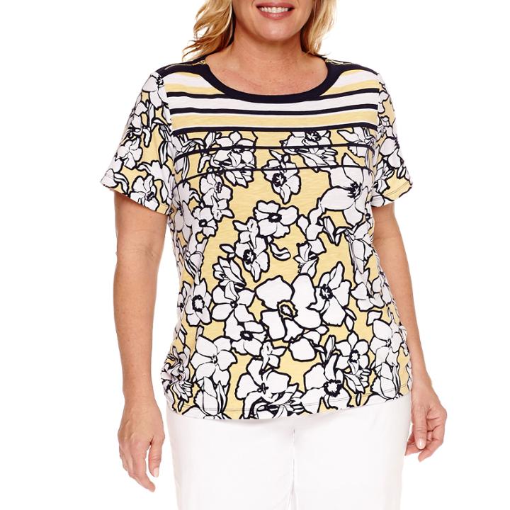 Alfred Dunner Seas The Day Short Sleeve Crew Neck T-shirt-womens Plus