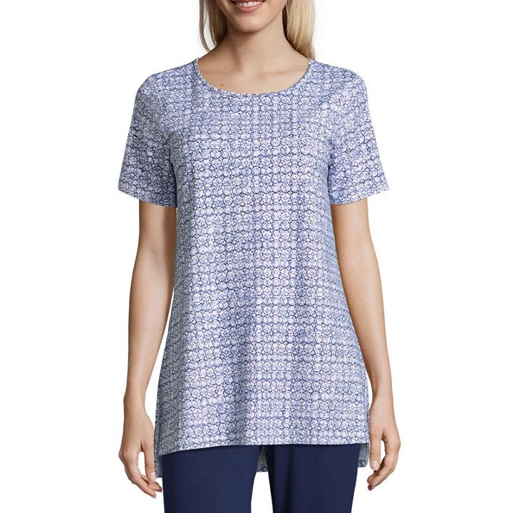 Liz Claiborne Studio Short Sleeve Round Neck Tunic-womens