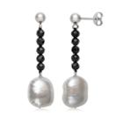 Black Spinel Cultured Freshwater Pearls Sterling Silver Drop Earrings