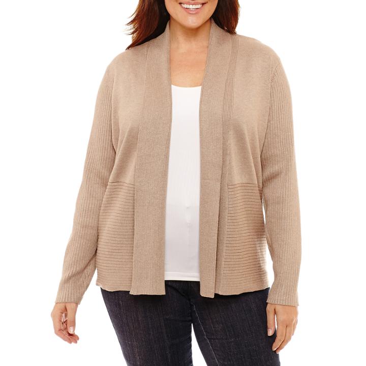 Liz Claiborne Long Sleeve Ribbed Cardigan-plus