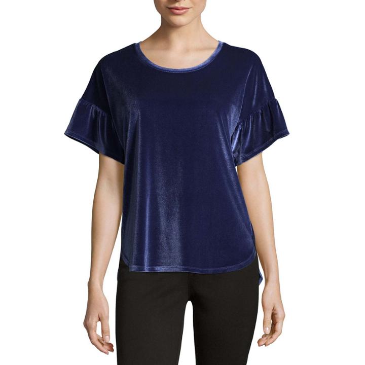 Liz Claiborne Short Bell Sleeve Scoop Neck Velvet Blouse