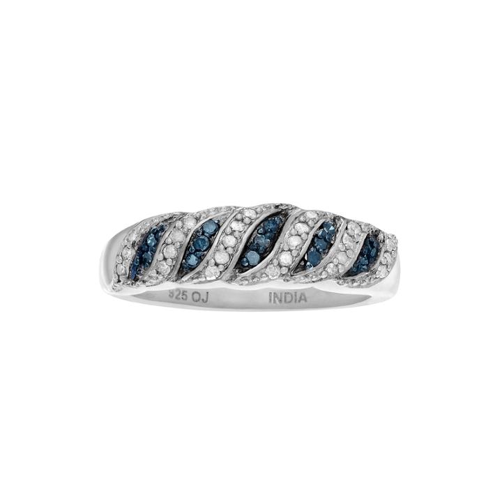 3/8 Ct T.w. White & Color-enhanced Blue Diamond Sterling Silver Ring