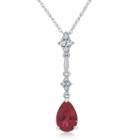 Womens Lab Created Red Ruby Pear Pendant Necklace