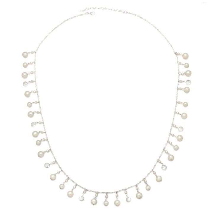Vieste Crystal And Simulated Pearl Silver-tone 31 Necklace