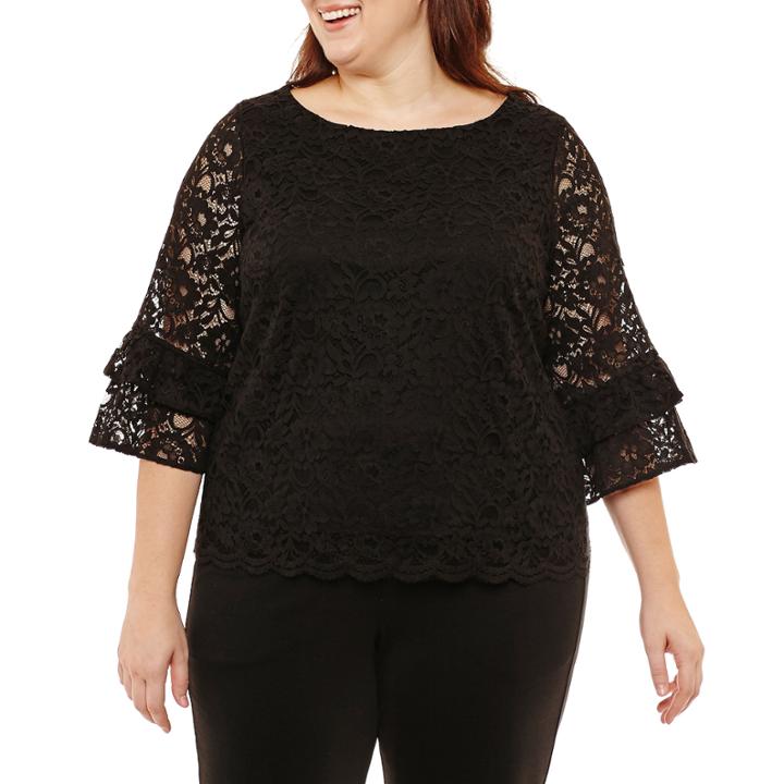 Liz Claiborne Scalloped Lace Peplum Top- Plus