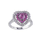 Genuine Pink And White Sapphire 14k White Gold Heart Ring