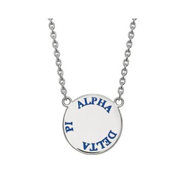 Sterling Silver Enamel Alpha Delta Pi Disc Pendant Necklace