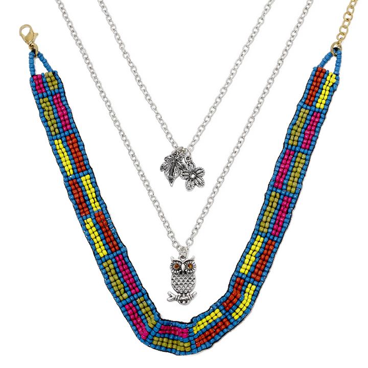 Decree Owl And Multicolor Seed Bead Choker 3-pc. Layered Necklace Set