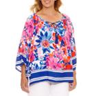 Lark Lane Viva Antigua 3/4 Sleeve Border Print Tunic-plus