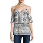 Trixxi Short Sleeve Scoop Neck Crepe Geo Linear Blouse-juniors