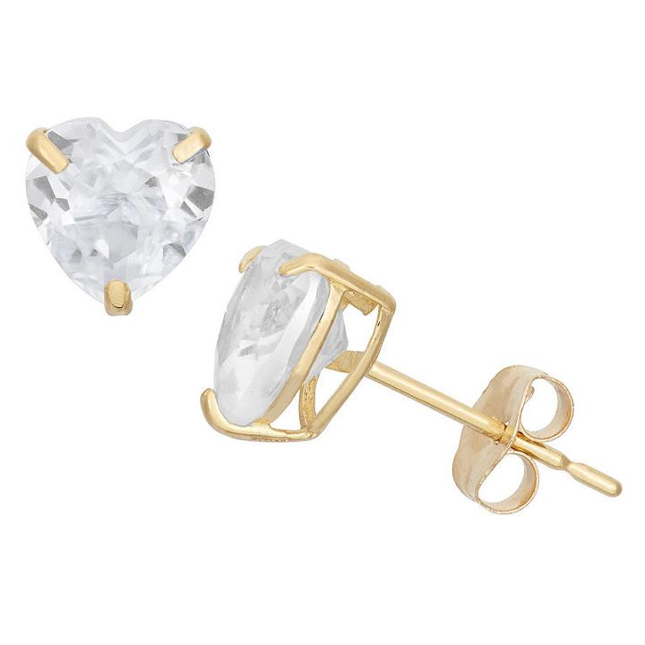 Diamonart 1 1/2 Ct. T.w. Heart White Cubic Zirconia 10k Gold Over Silver Stud Earrings
