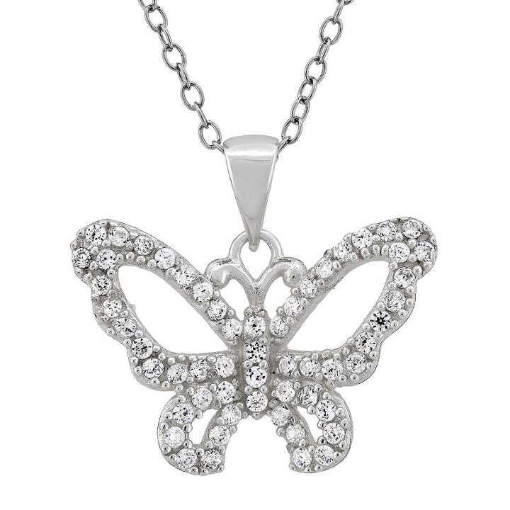 Diamonart Womens 1 Ct. T.w. White Cubic Zirconia Butterfly Pendant Necklace