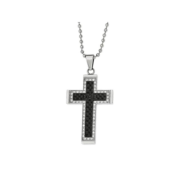 Mens Cubic Zirconia Black Ion-plated Stainless Steel Cross Pendant