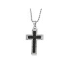 Mens Cubic Zirconia Black Ion-plated Stainless Steel Cross Pendant