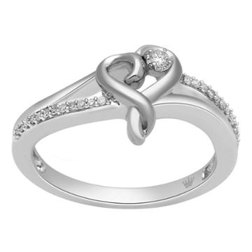 Hallmark Diamonds Womens 1/10 Ct. T.w. Genuine Diamond White Sterling Silver Heart Cocktail Ring