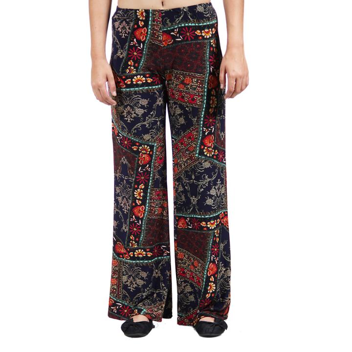 24/7 Comfort Apparel Quilt Floral Printed Palazzo Pants