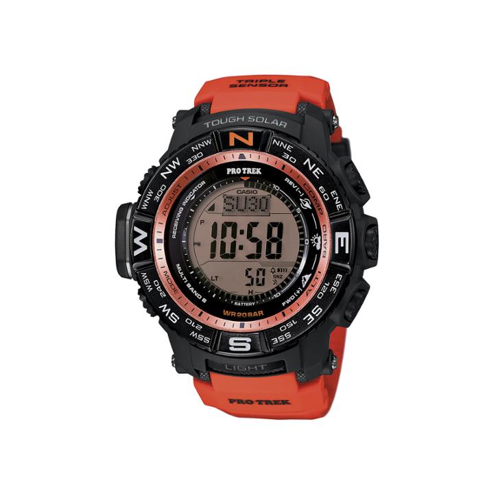 Casio Pro Trek Triple Sensor Mens Orange Resin Solar Sport Watch Prw3500y-4