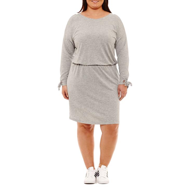 City Streets Wear 2-ways Lace Up Dress Long Sleeve Sweater Dress-plus