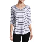Liz Claiborne Ruched Sleeve V Neck Stripe T-shirt-womens