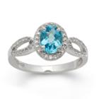 Womens Topaz Blue Sterling Silver Oblong Cocktail Ring