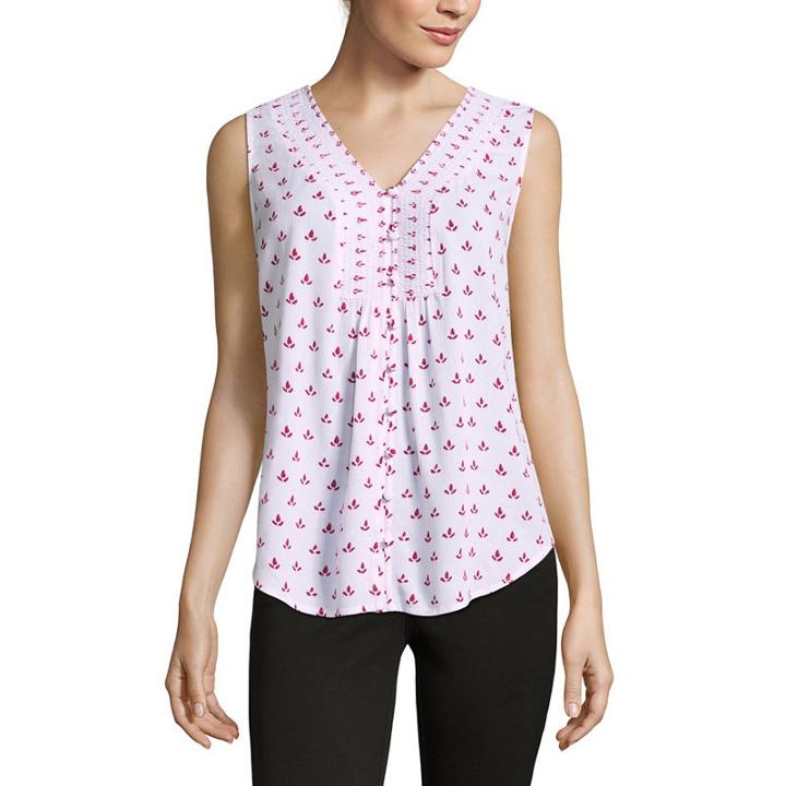 Liz Claiborne Sleeveless Smocked Front Blouse