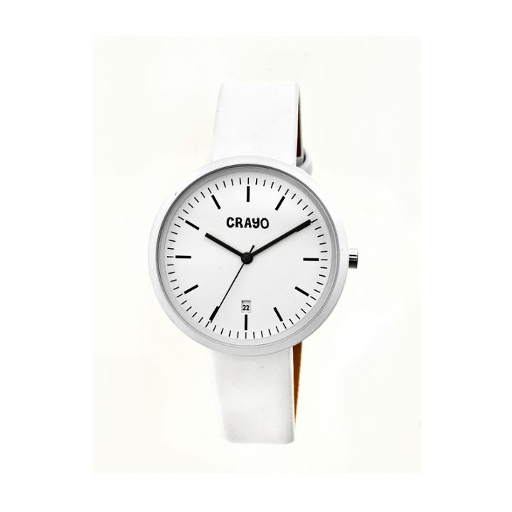 Crayo Women's Easy White Leather-band Watch With Date