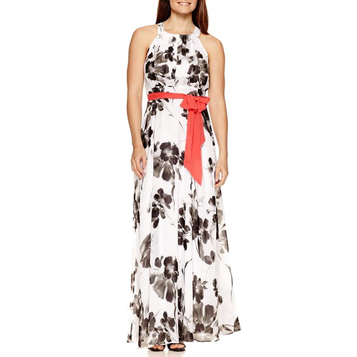 R & K Originals Sleeveless Belted Floral Print Maxi Dress