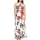 R & K Originals Sleeveless Belted Floral Print Maxi Dress