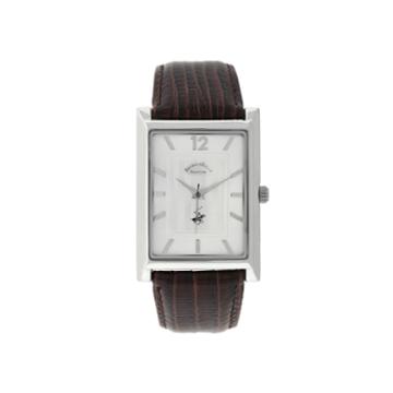 Beverly Hills Polo Club Mens Silver Tone Tank Brown Strap Watches