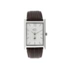 Beverly Hills Polo Club Mens Silver Tone Tank Brown Strap Watches