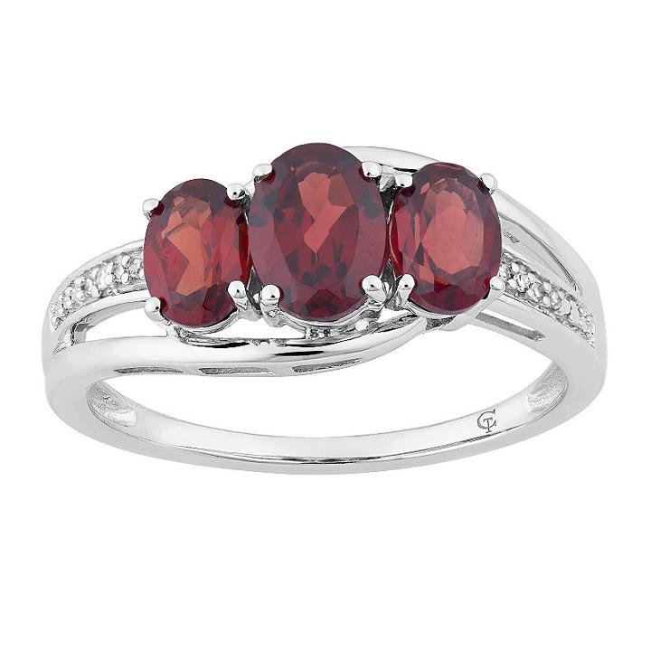 Womens Genuine Garnet Red 10k White Gold Cocktail Ring