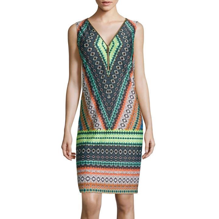 Msk Zip-up Tribal Shift Dress
