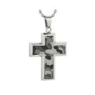 Mens Stainless Steel And Gray Camouflage Cross Pendant Necklace