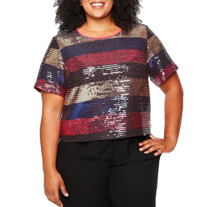 Tracee Ellis Ross For Jcp Festive Short-sleeve Sequin Top - Plus