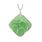 Cushion-cut Dyed Green Jade Sterling Silver Filigree Pendant Necklace