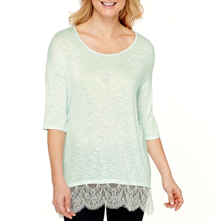 A.n.a Elbow-sleeve Lace-trim Drop-shoulder Layered Top