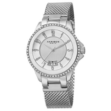 Akribos Xxiv Womens Silver Tone Strap Watch-a-840ss