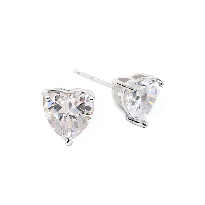 Diamonart Cubic Zirconia Sterling Silver Heart Stud Earrings