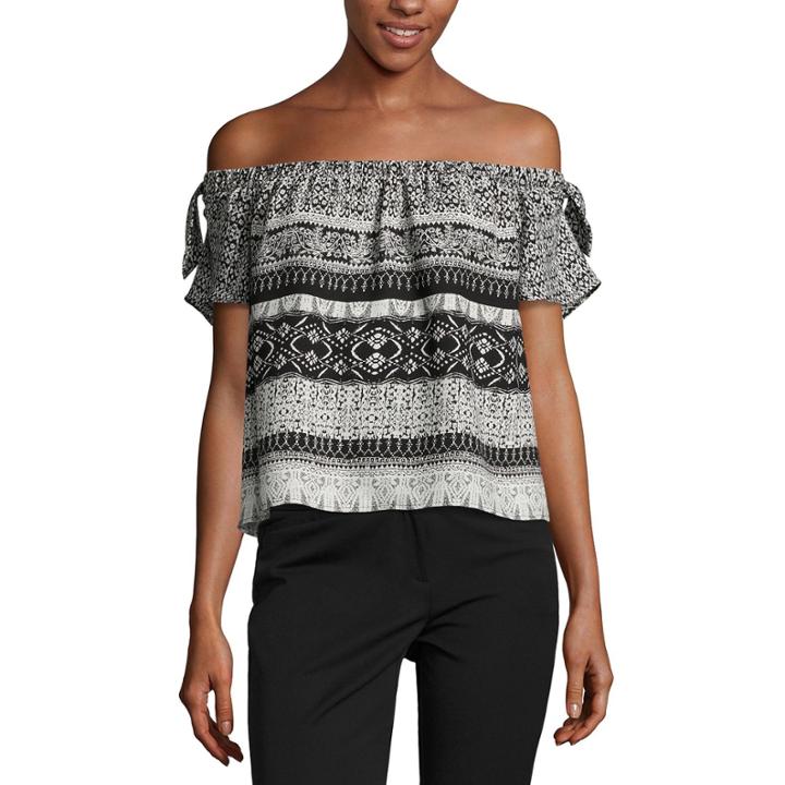 By & By Short Sleeve Woven Bordered Blouse-juniors