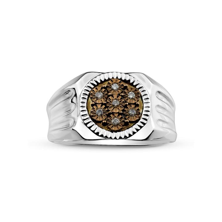 Mens 1/10 Ct. T.w. Color Enhanced Champagne Diamond Sterling Silver Ring