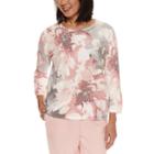 Alfred Dunner Rose Hill 3/4 Sleeve Floral Pullover Sweater
