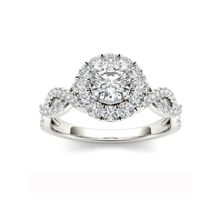 Womens Round White Diamond 14k Gold