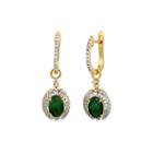 Limited Quantities Genuine Emerald And Diamond 14k Yellow Gold Drop Earrings