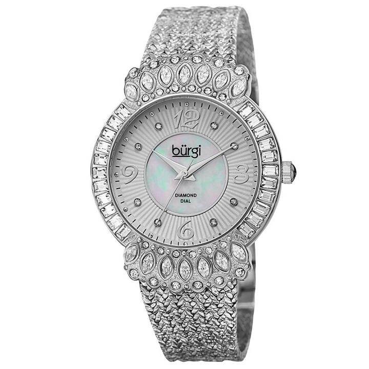 Burgi Womens Silver Tone Strap Watch-b-120ss