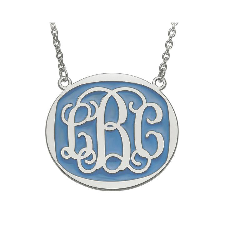 Personalized 32mm Sterling Silver Enamel Oval Monogram Necklace