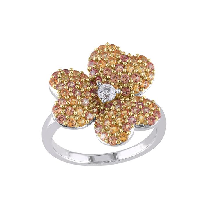 Lab-created Yellow And White Sapphire Heart-shaped Flower Ring