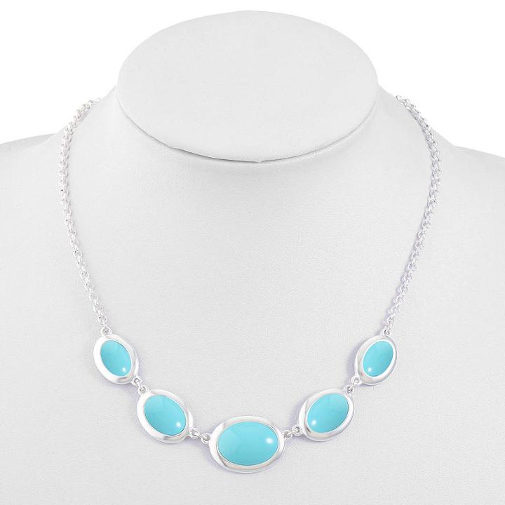 Liz Claiborne Womens Blue Oval Collar Necklace