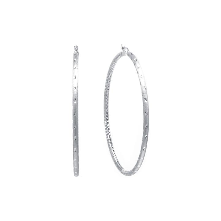 Sterling Silver Diamond-cut Hinged Hoop Earrings
